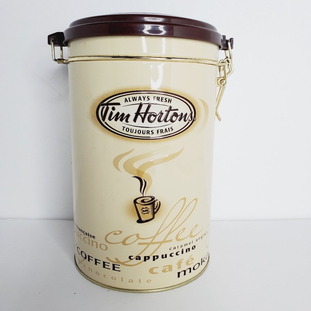 Vintage Tim Hortons Metal Coffee Canister #005 Cream and Brown